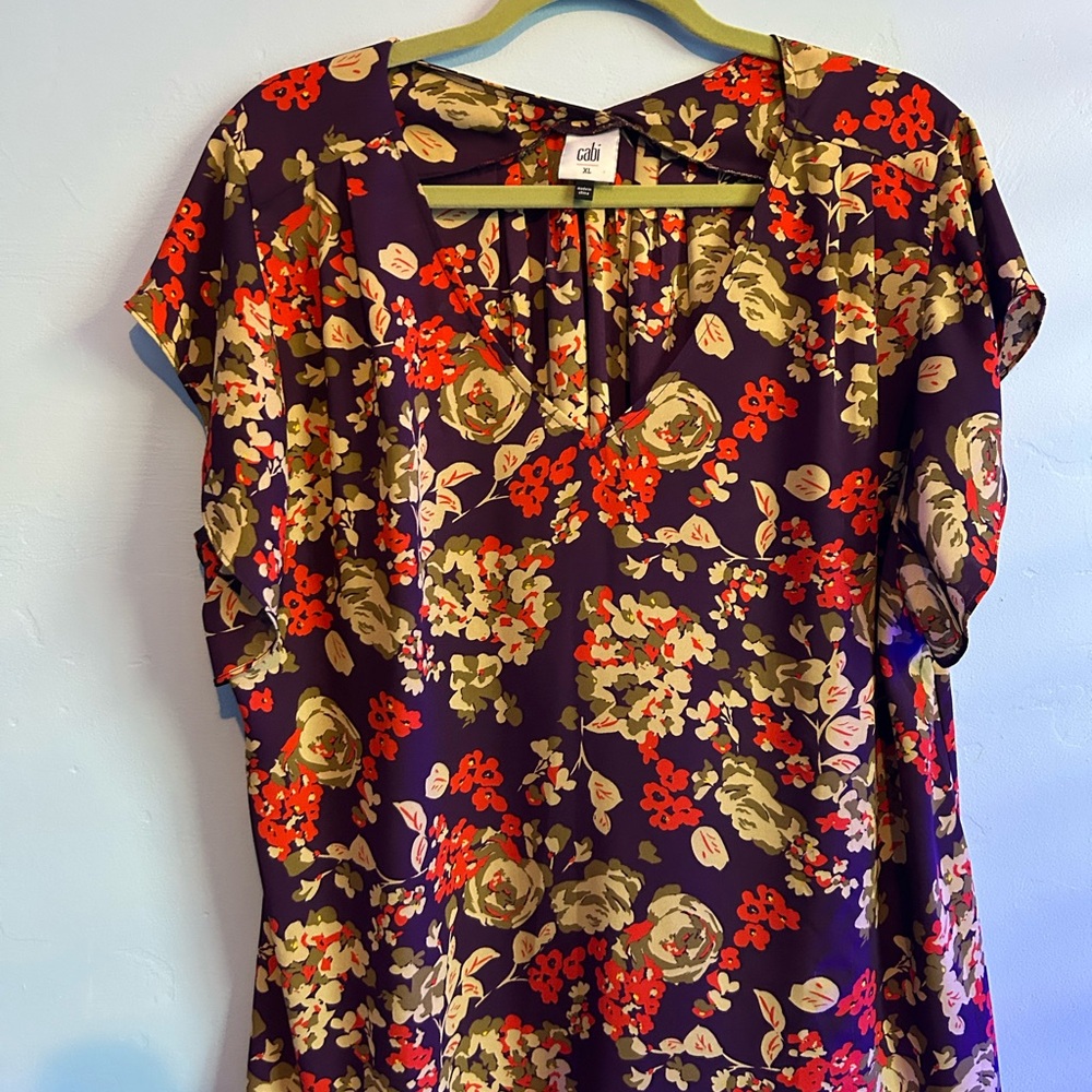 CAbi Purple and Red Floral Blouse